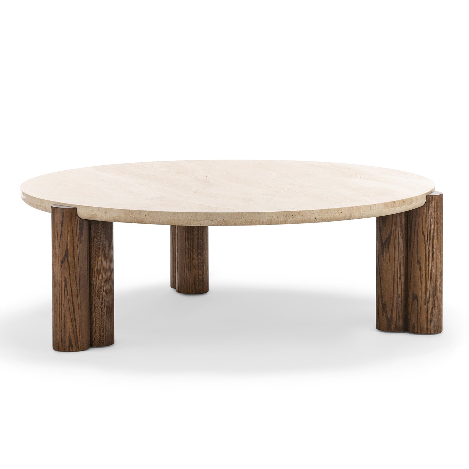 Sorvane 110cm Round Travertine Coffee Table - Cream & Brown Oak Coffee Table Eastern-Local