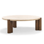 Sorvane 110cm Round Travertine Coffee Table - Cream & Brown Oak Coffee Table Eastern-Local
