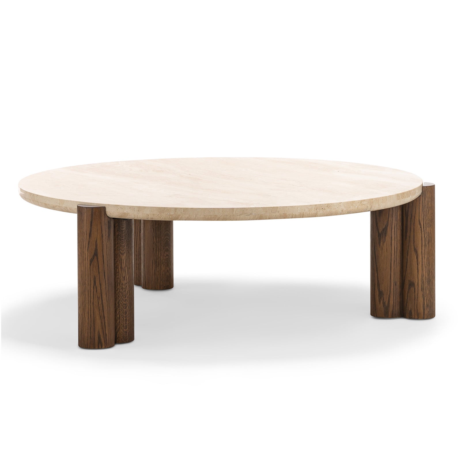 Sorvane 110cm Round Travertine Coffee Table - Cream & Brown Oak Coffee Table Eastern-Local