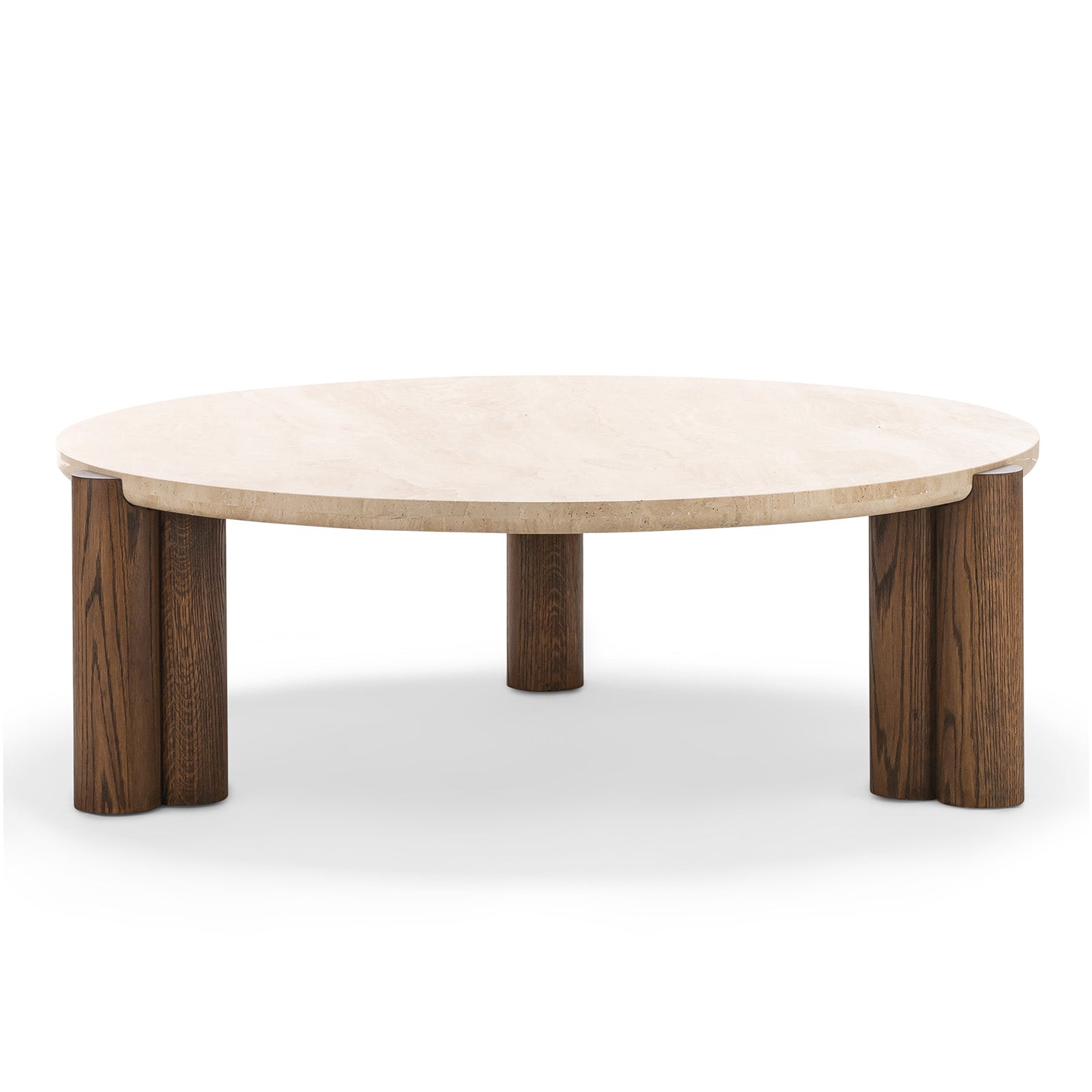 Sorvane 110cm Round Travertine Coffee Table - Cream & Brown Oak Coffee Table Eastern-Local