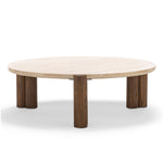 Sorvane 110cm Round Travertine Coffee Table - Cream & Brown Oak Coffee Table Eastern-Local