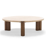 Sorvane 110cm Round Travertine Coffee Table - Cream & Brown Oak Coffee Table Eastern-Local
