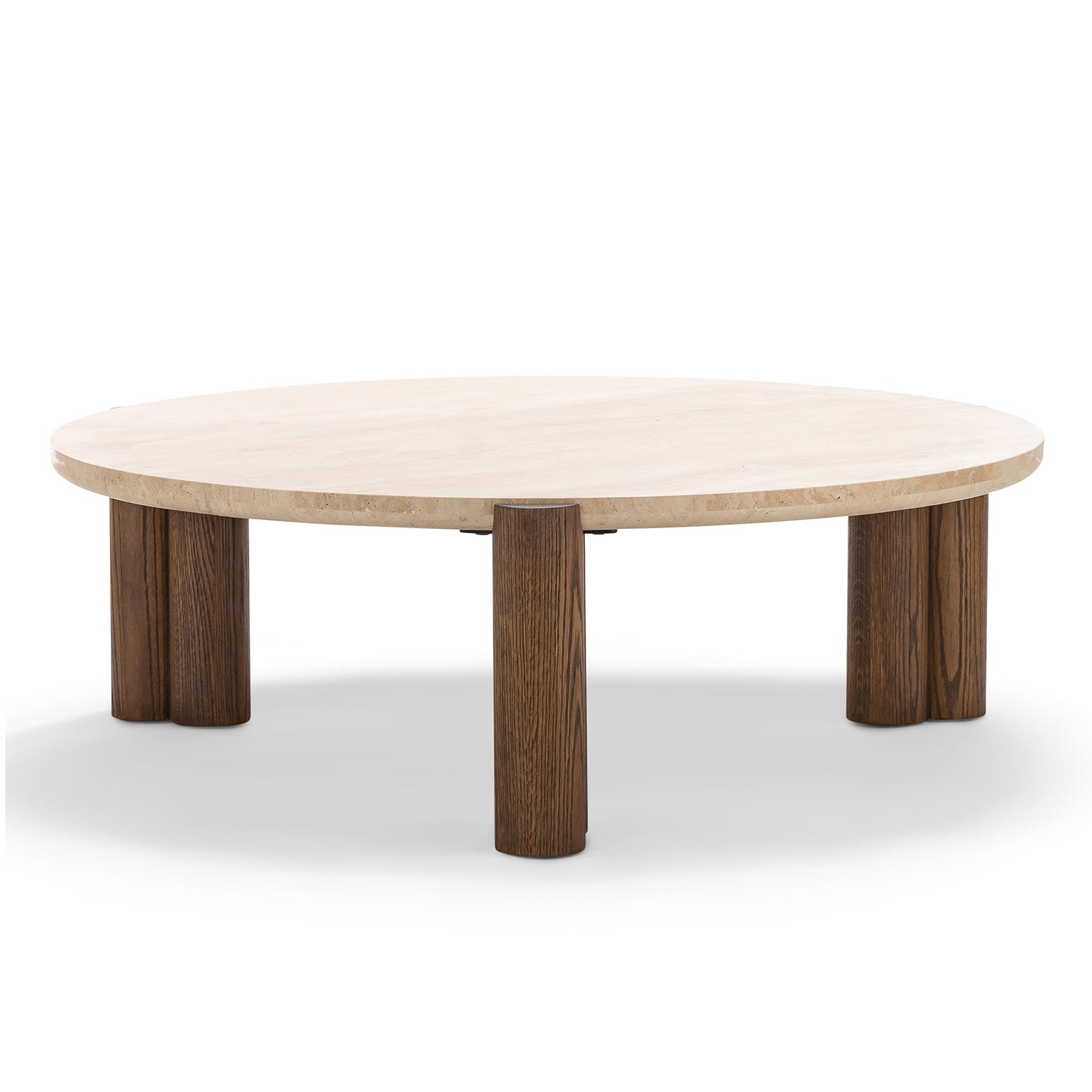Sorvane 110cm Round Travertine Coffee Table - Cream & Brown Oak Coffee Table Eastern-Local