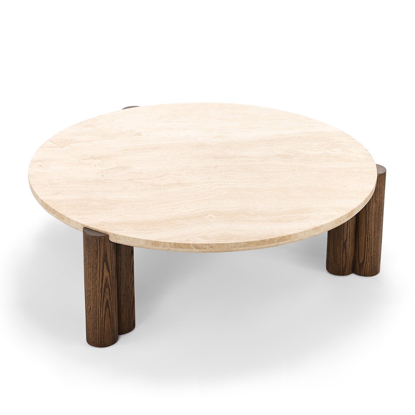 Sorvane 110cm Round Travertine Coffee Table - Cream & Brown Oak Coffee Table Eastern-Local