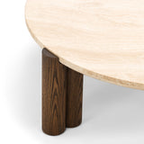 Sorvane 110cm Round Travertine Coffee Table - Cream & Brown Oak Coffee Table Eastern-Local