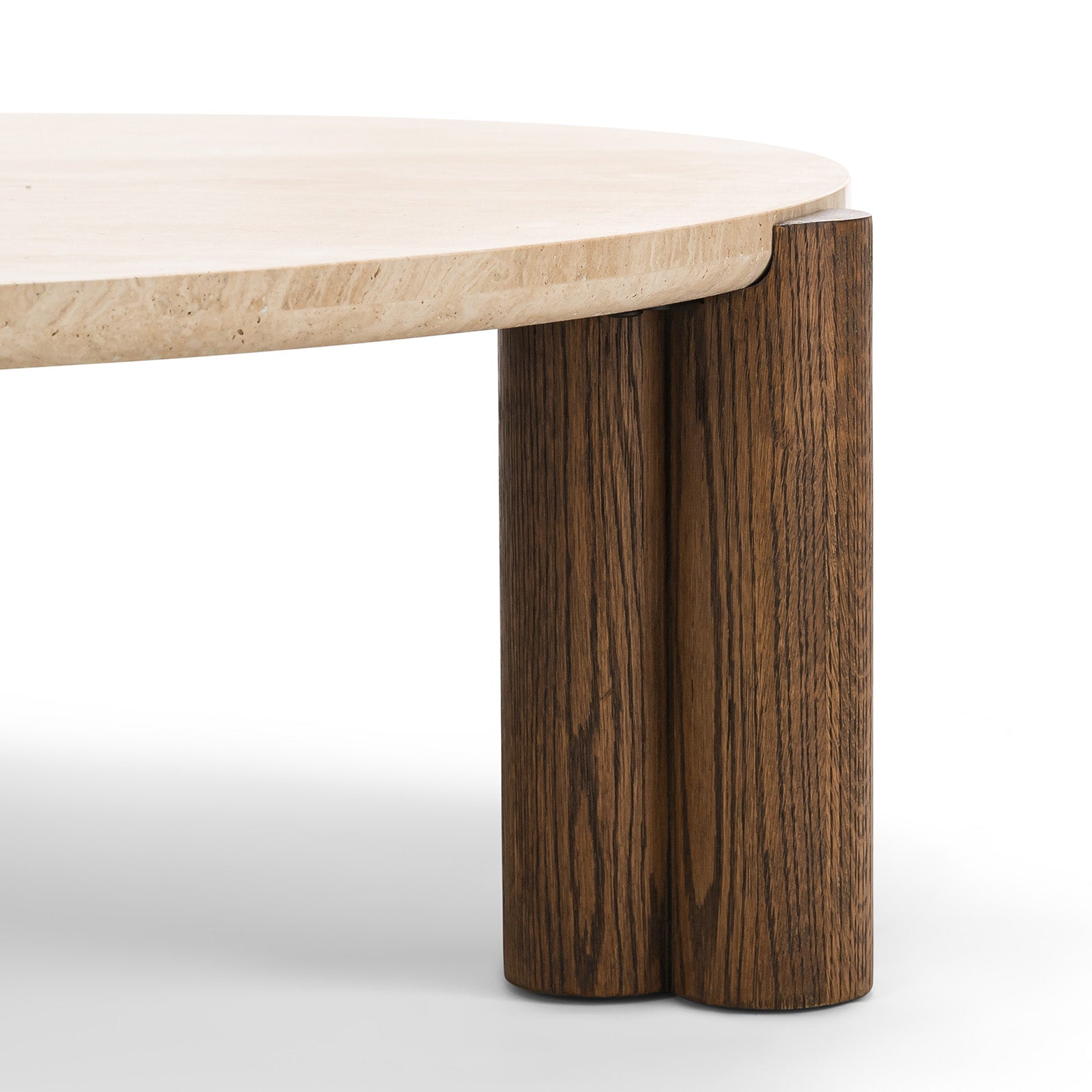 Sorvane 110cm Round Travertine Coffee Table - Cream & Brown Oak Coffee Table Eastern-Local