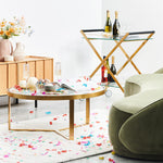 Marcelo 90cm Round Glass Coffee Table - Brushed Gold Base Coffee Table Blue Steel Metal-Core   