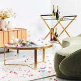 Marcelo 90cm Round Glass Coffee Table - Brushed Gold Base Coffee Table Blue Steel Metal-Core   