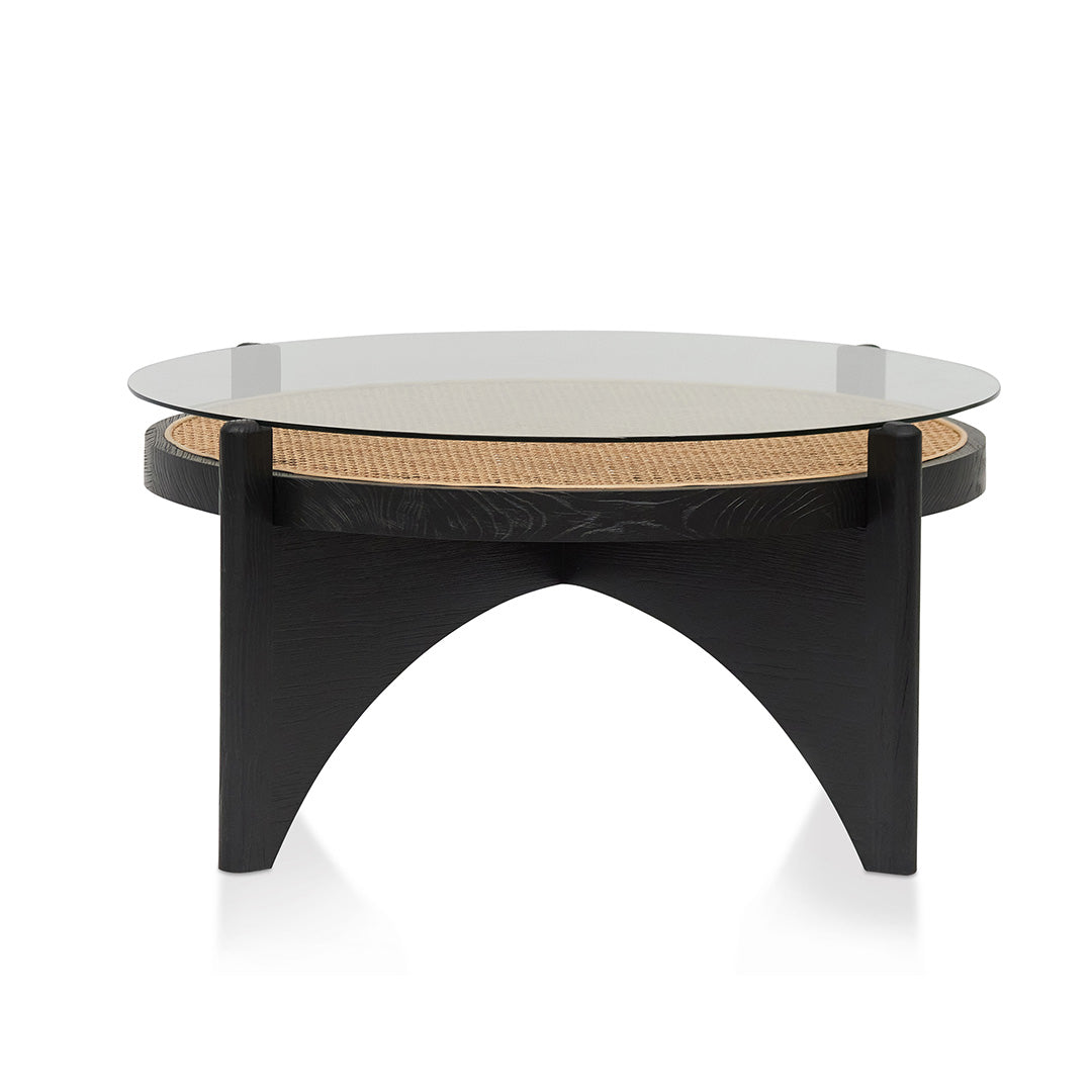 Ex Display - McDaniel 96cm Round Glass Coffee Table - Black Coffee Table Nicki-Core