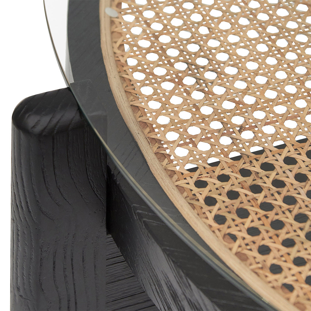 Ex Display - McDaniel 96cm Round Glass Coffee Table - Black Coffee Table Nicki-Core