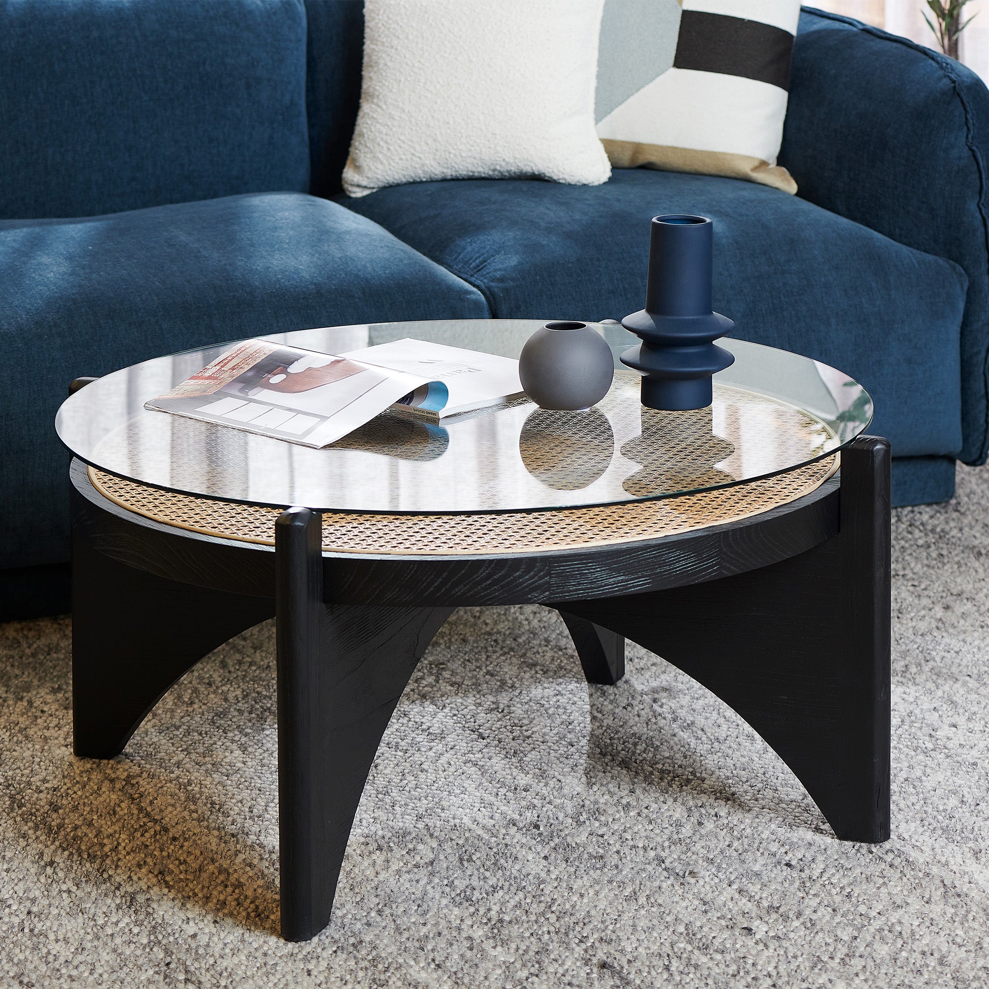 Ex Display - McDaniel 96cm Round Glass Coffee Table - Black Coffee Table Nicki-Core