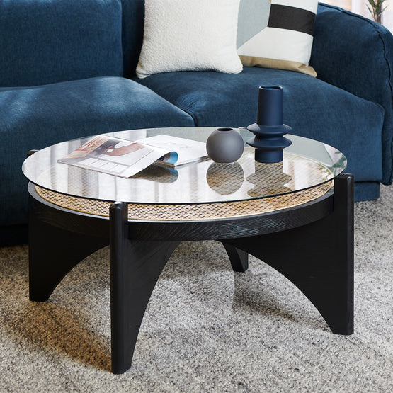 McDaniel 96cm Round Glass Coffee Table - Black Coffee Table Nicki-Core   