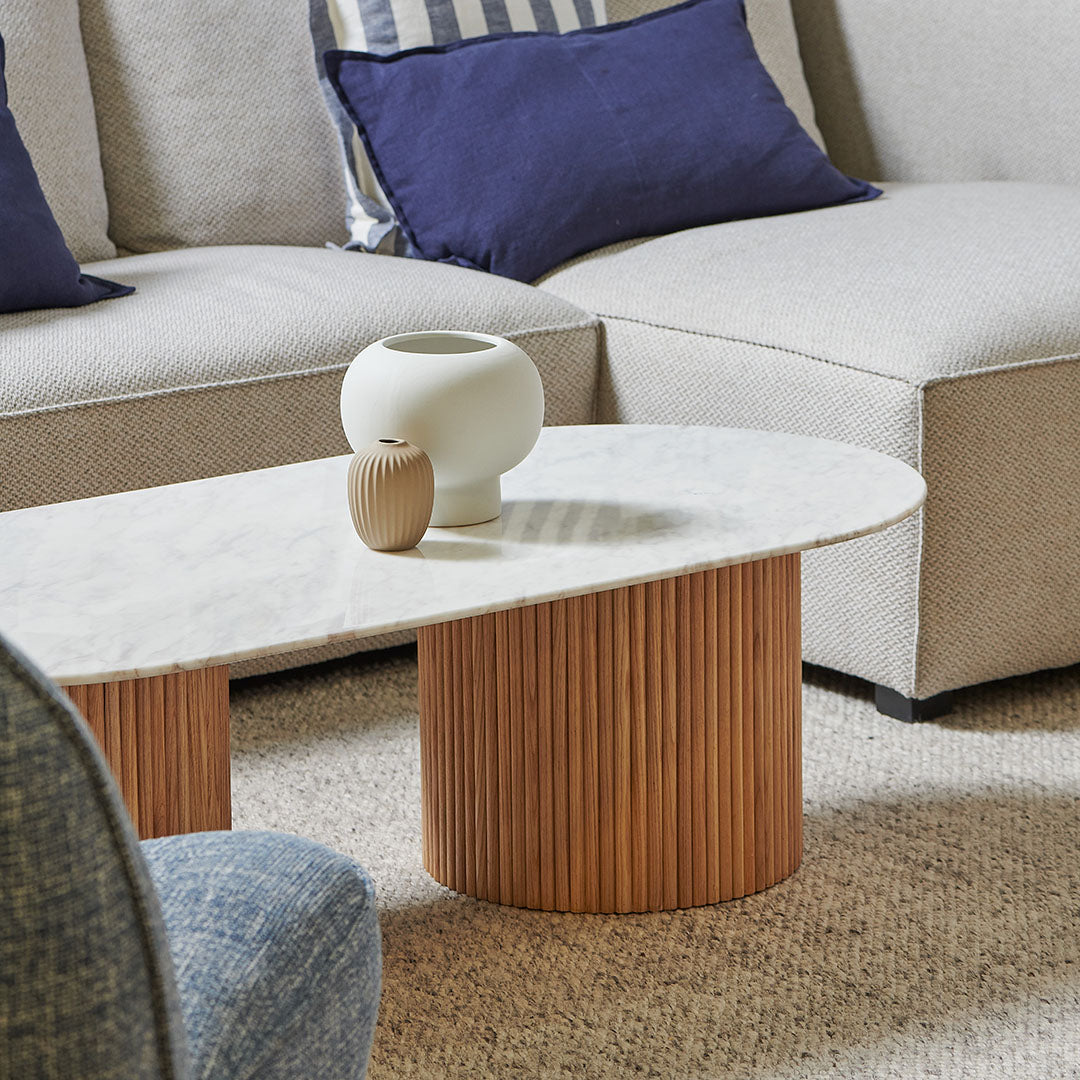 Macleod 1.3m Marble Top Oval Coffee Table - Natural Coffee Table Dwood-Core   