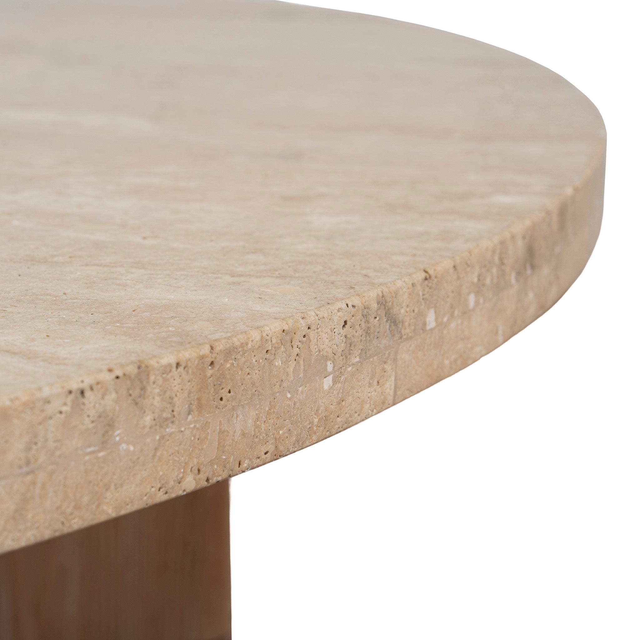Ex Display - Agosti Travertine Marble 100cm Round Coffee Table - Light Natural Elm Coffee Table Nicki-Core