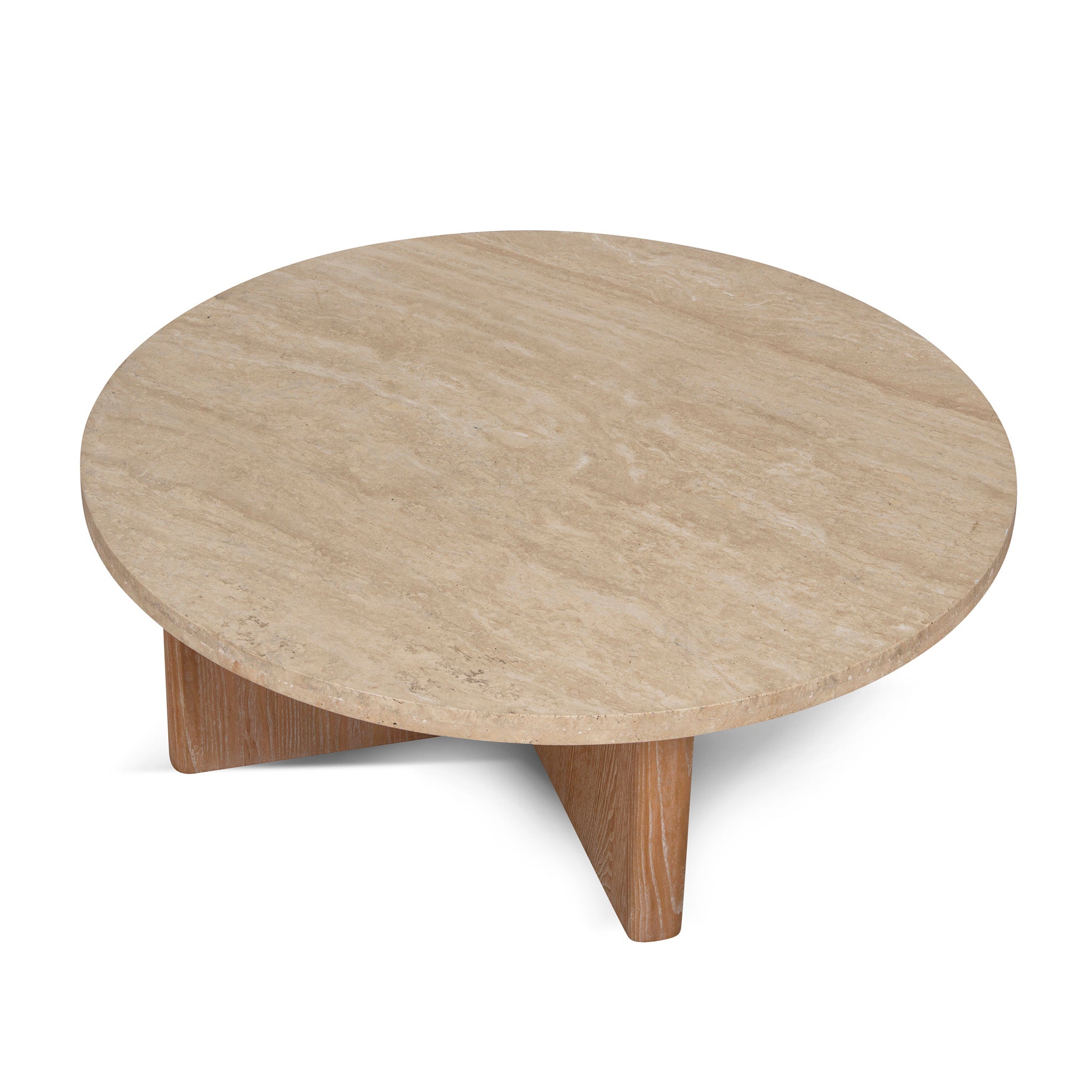 Ex Display - Agosti Travertine Marble 100cm Round Coffee Table - Light Natural Elm Coffee Table Nicki-Core