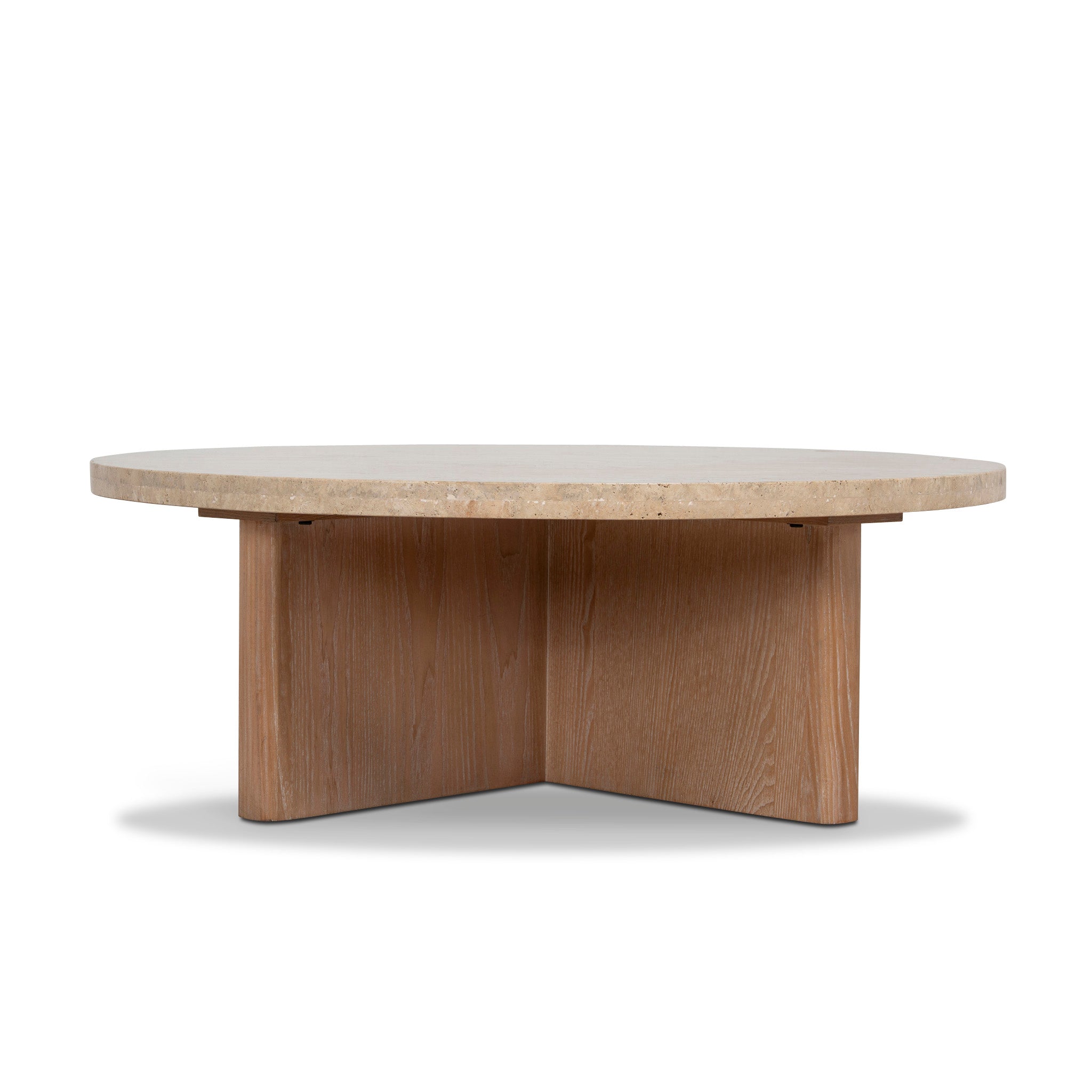 Ex Display - Agosti Travertine Marble 100cm Round Coffee Table - Light Natural Elm Coffee Table Nicki-Core