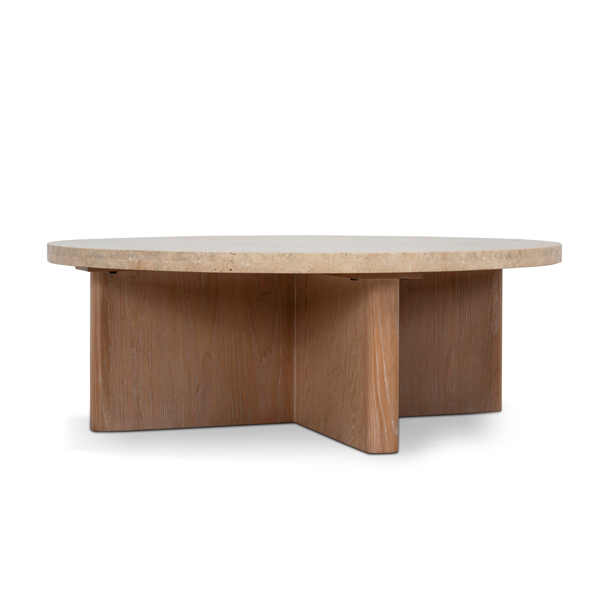 Ex Display - Agosti Travertine Marble 100cm Round Coffee Table - Light Natural Elm Coffee Table Nicki-Core