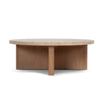 Ex Display - Agosti Travertine Marble 100cm Round Coffee Table - Light Natural Elm Coffee Table Nicki-Core