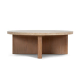 Ex Display - Agosti Travertine Marble 100cm Round Coffee Table - Light Natural Elm Coffee Table Nicki-Core