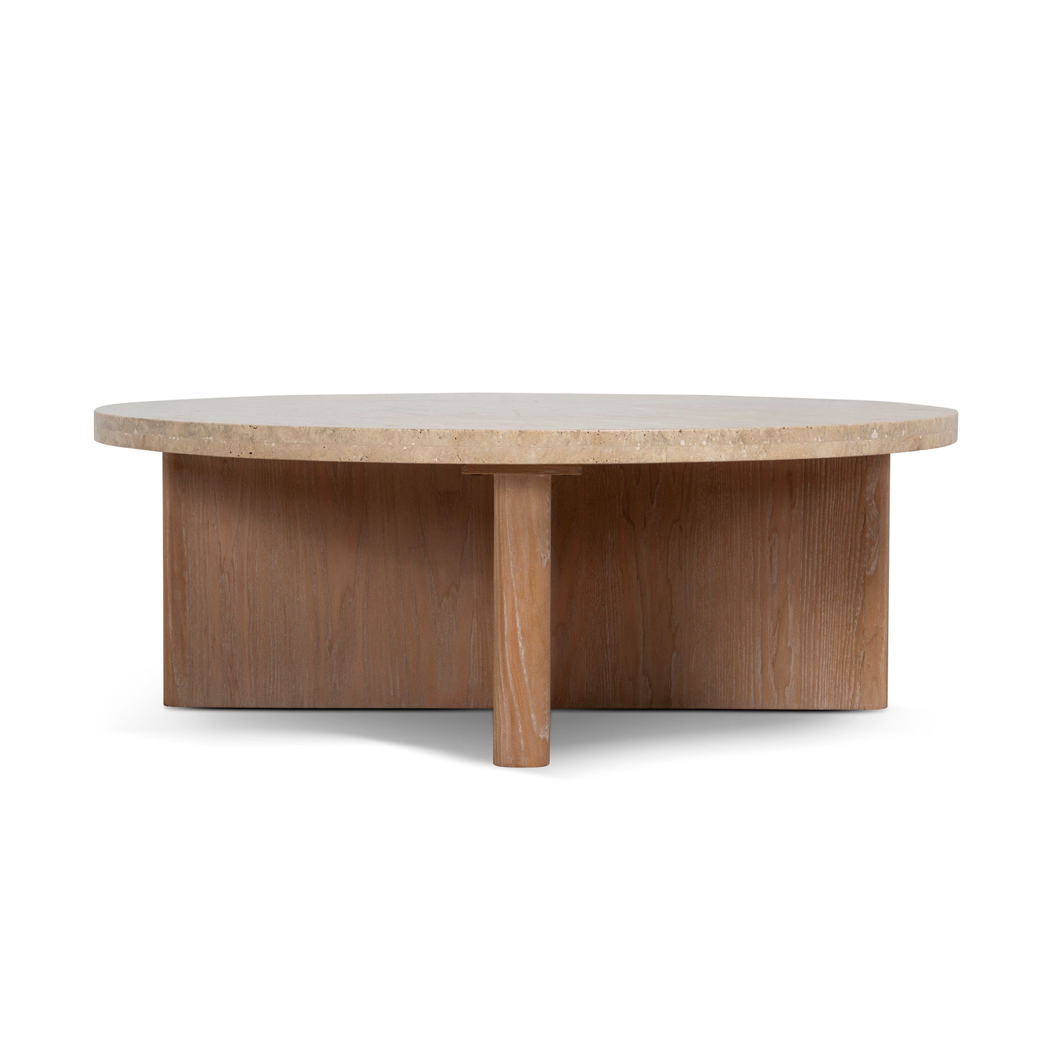 Ex Display - Agosti Travertine Marble 100cm Round Coffee Table - Light Natural Elm Coffee Table Nicki-Core