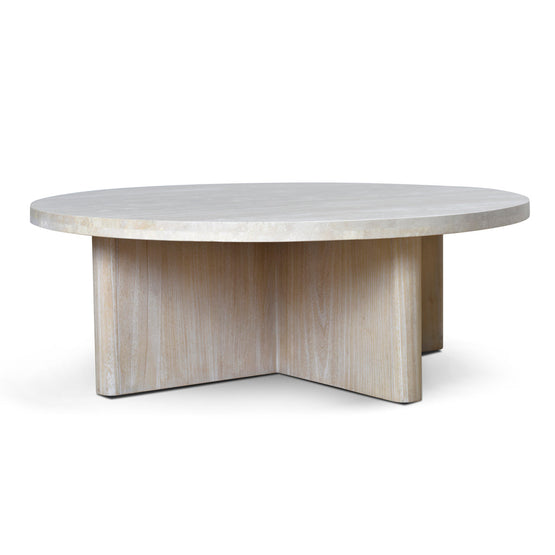 Ex Display - Agosti Travertine Marble 100cm Round Coffee Table - White Wash Coffee Table Nicki-Core   