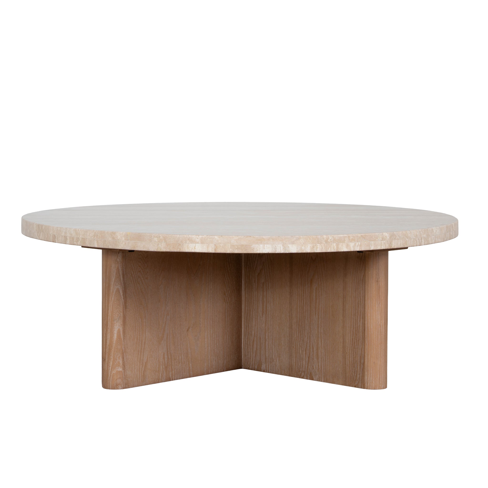 Agosti Travertine Marble 100cm Round Coffee Table - White Wash Coffee Table Nicki-Core