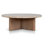 Agosti Travertine Marble 100cm Round Coffee Table - White Wash Coffee Table Nicki-Core