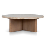 Agosti Travertine Marble 100cm Round Coffee Table - White Wash Coffee Table Nicki-Core