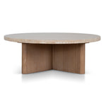 Agosti Travertine Marble 100cm Round Coffee Table - White Wash Coffee Table Nicki-Core