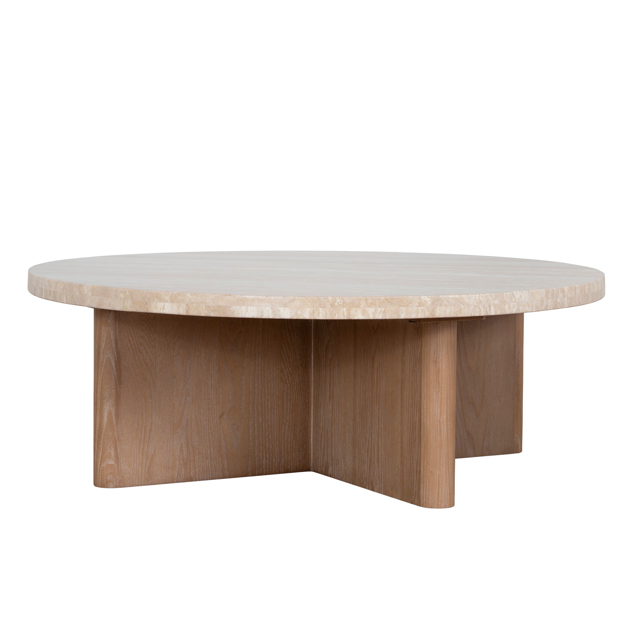 Agosti Travertine Marble 100cm Round Coffee Table - White Wash Coffee Table Nicki-Core
