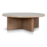 Agosti Travertine Marble 100cm Round Coffee Table - White Wash Coffee Table Nicki-Core