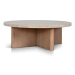 Agosti Travertine Marble 100cm Round Coffee Table - Light Natural Elm Coffee Table Nicki-Core