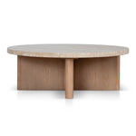 Agosti Travertine Marble 100cm Round Coffee Table - Light Natural Elm Coffee Table Nicki-Core