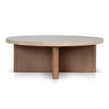 Agosti Travertine Marble 100cm Round Coffee Table - White Wash Coffee Table Nicki-Core