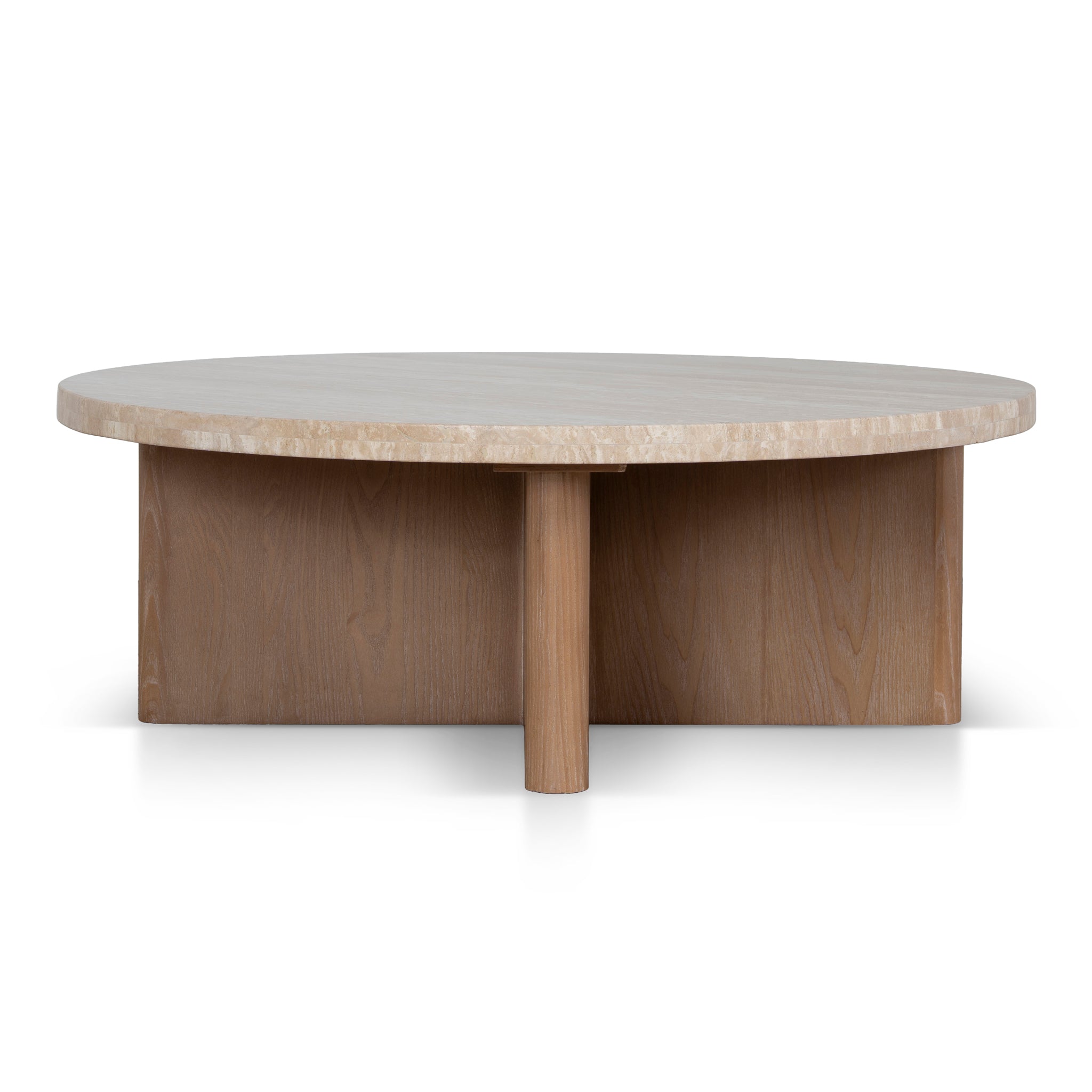 Agosti Travertine Marble 100cm Round Coffee Table - White Wash Coffee Table Nicki-Core