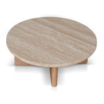 Agosti Travertine Marble 100cm Round Coffee Table - Light Natural Elm Coffee Table Nicki-Core