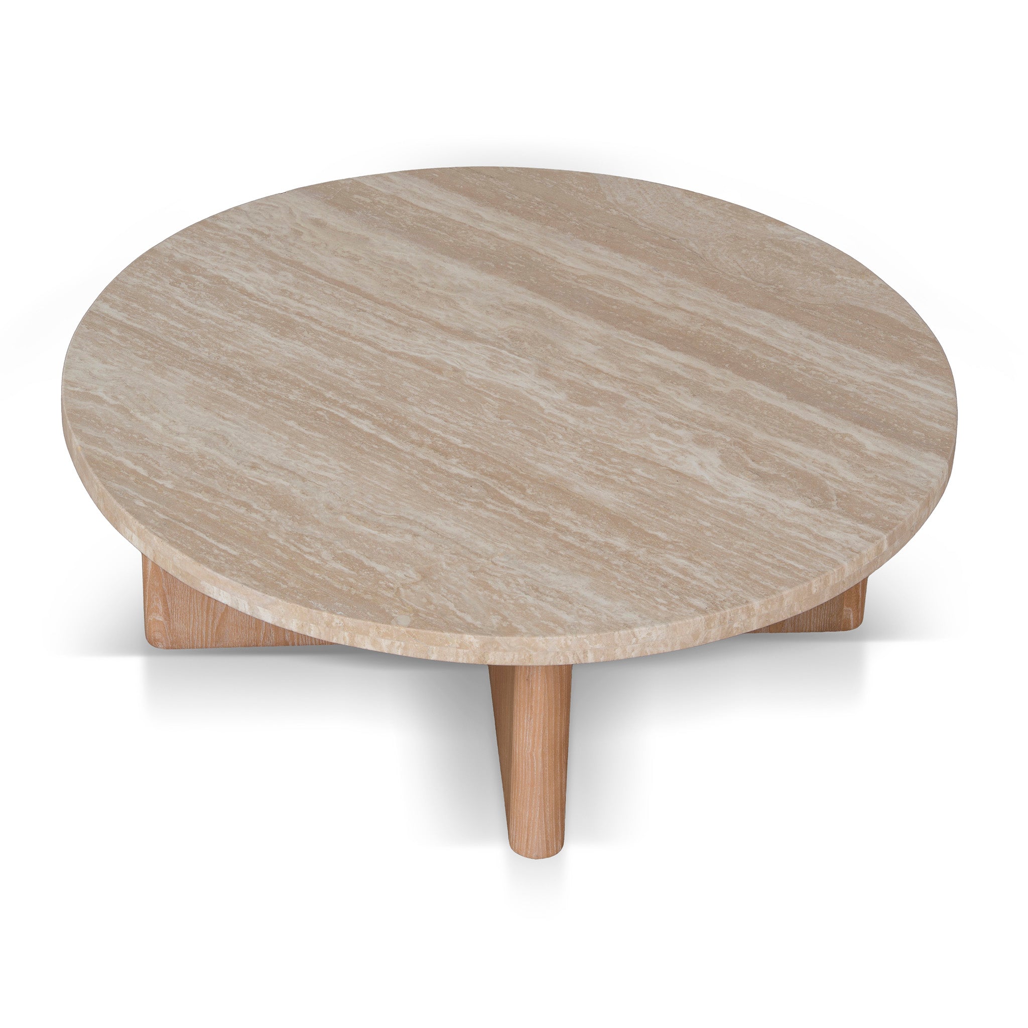 Agosti Travertine Marble 100cm Round Coffee Table - Light Natural Elm Coffee Table Nicki-Core