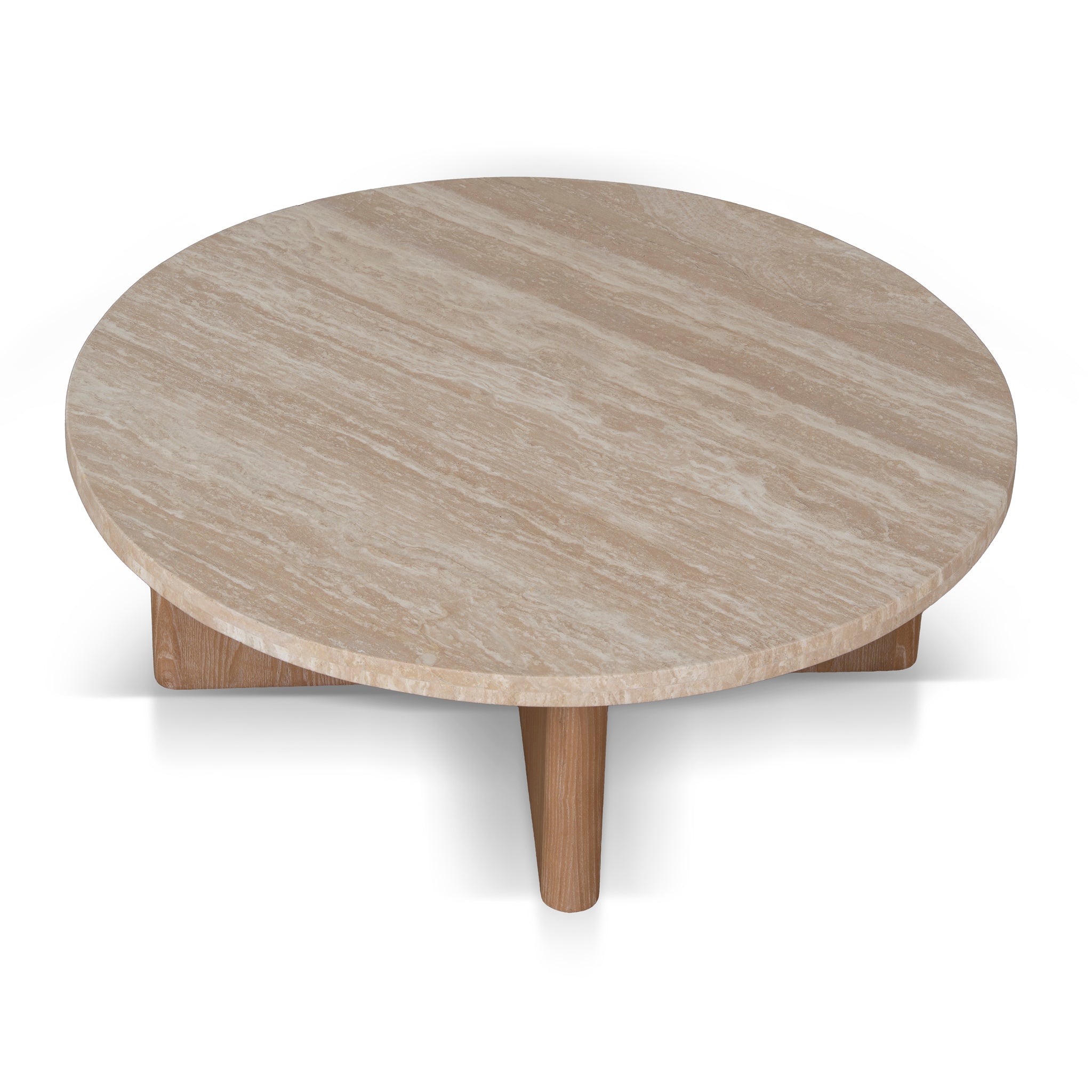 Agosti Travertine Marble 100cm Round Coffee Table - White Wash Coffee Table Nicki-Core