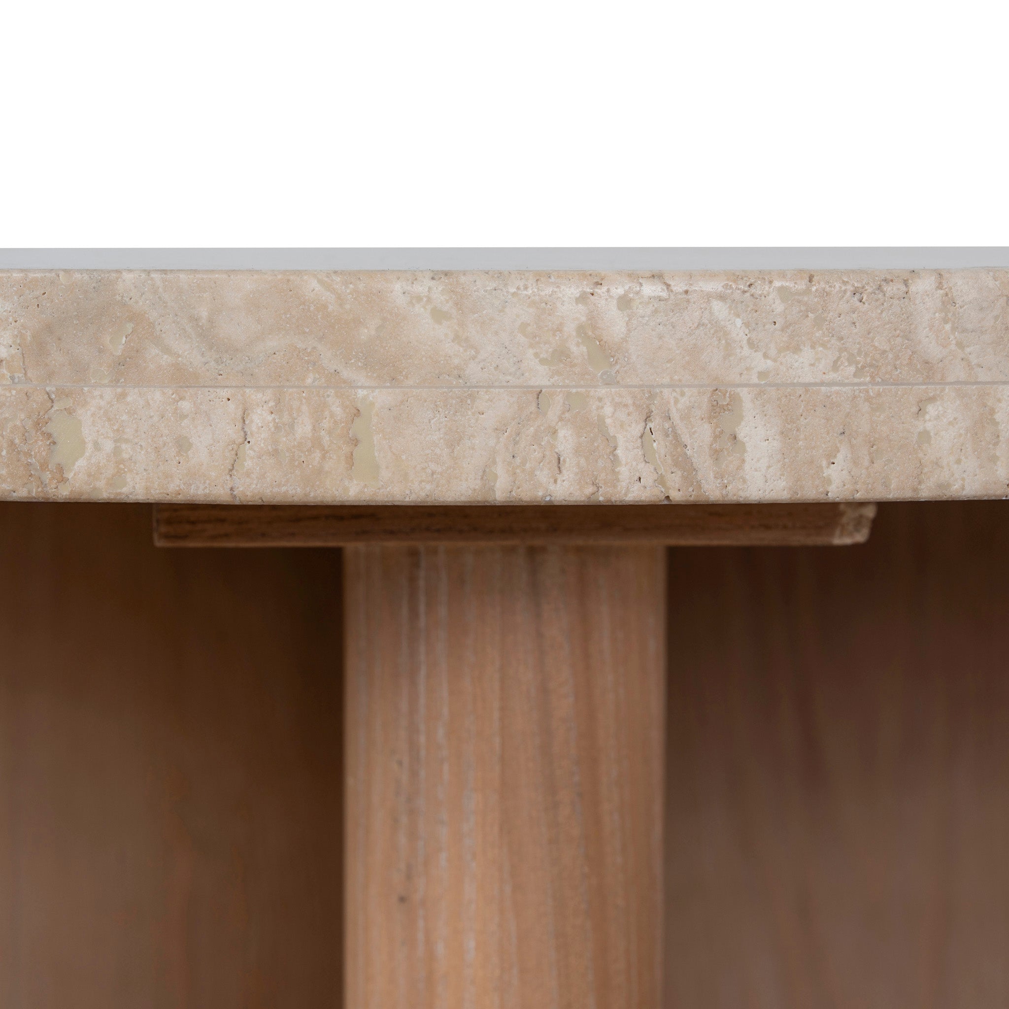 Agosti Travertine Marble 100cm Round Coffee Table - Light Natural Elm Coffee Table Nicki-Core