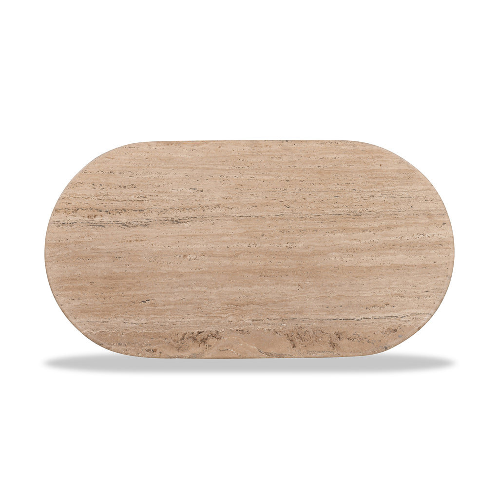Ex Display - Erkin 1.2m Travertine Top Oval Coffee Table - Walnut - Version 1 Coffee Table Rebhi-Core