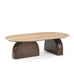 Erkin 1.2m Travertine Top Oval Coffee Table - Walnut Coffee Table Rebhi-Core