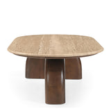 Erkin 1.2m Travertine Top Oval Coffee Table - Walnut Coffee Table Rebhi-Core