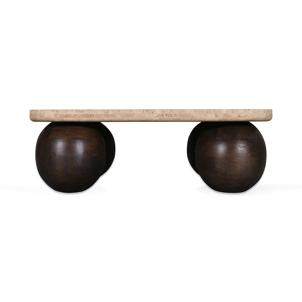 Omran 90cm Travertine Top Coffee Table - Walnut Coffee Table Rebhi-Core   