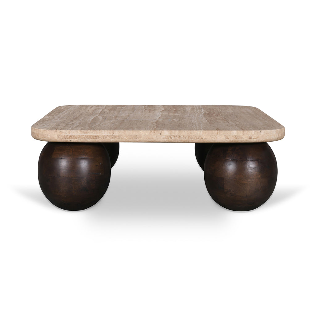 Omran 90cm Travertine Top Coffee Table - Walnut Coffee Table Rebhi-Core   