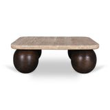 Omran 90cm Travertine Top Coffee Table - Walnut Coffee Table Rebhi-Core   