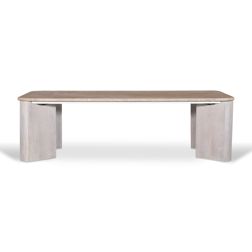 Sorina 1.2m Travertine Top Coffee Table - White Base Coffee Table Rebhi-Core   