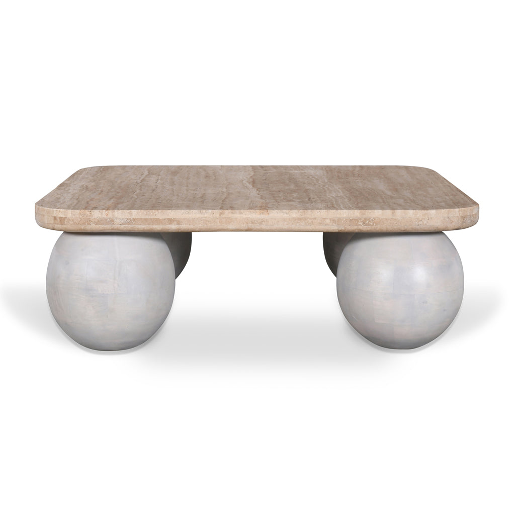 Omran 90cm Travertine Top Coffee Table - White Coffee Table Rebhi-Core   