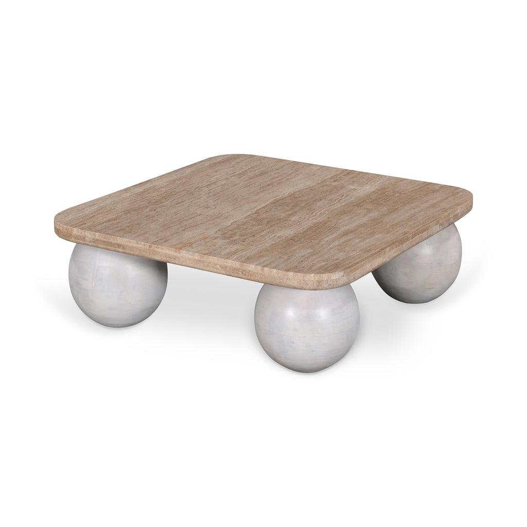 Omran 90cm Travertine Top Coffee Table - White
