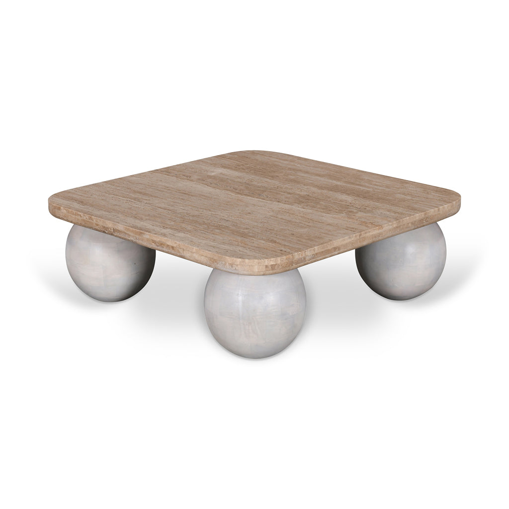 Omran 90cm Travertine Top Coffee Table - White Coffee Table Rebhi-Core   