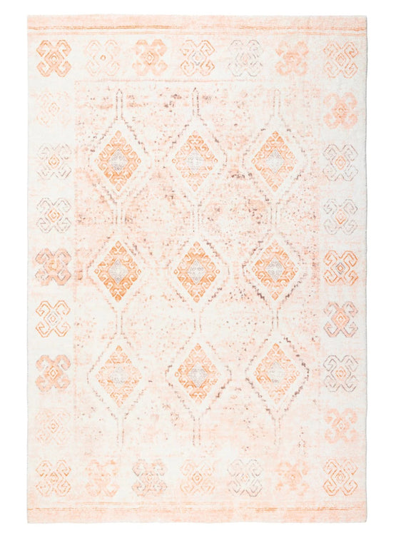 Caitlin 290cm x 200cm Tribal Pattern Washable Rug - Orange and Peach